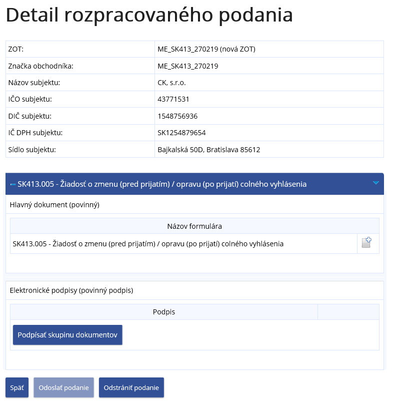 Obrázok: Detail rozpracovaného podania Obrázok: Detail rozpracovaného podania