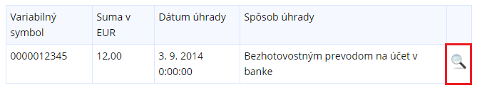 Obrázok: Zobrazenie detailu úhrady