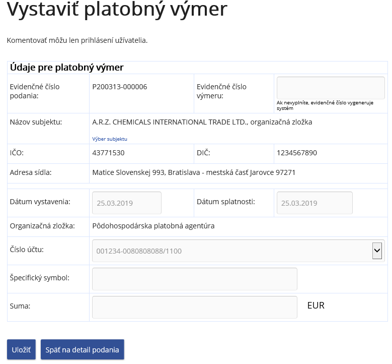 Obrázok: Vystavenie platobného výmeru Obrázok: Vystavenie platobného výmeru